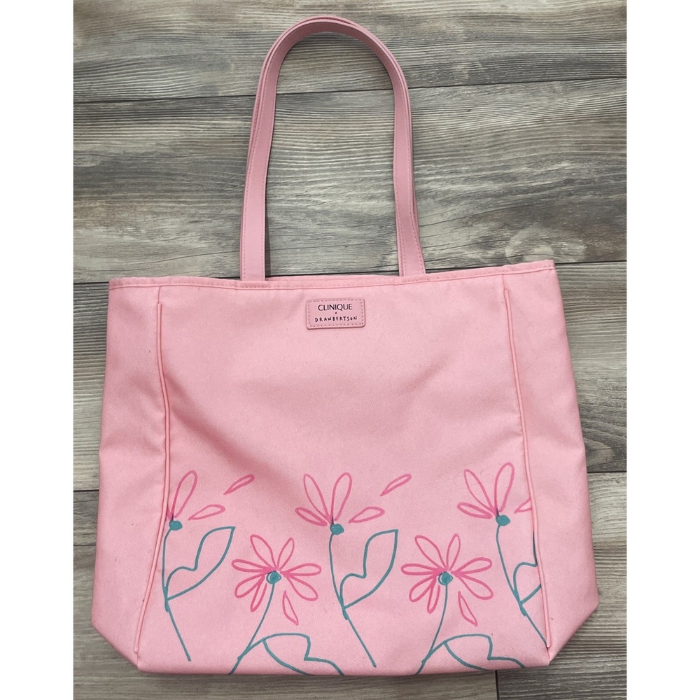 Clinique x Drawbertson Pink Tote Bag Floral Print